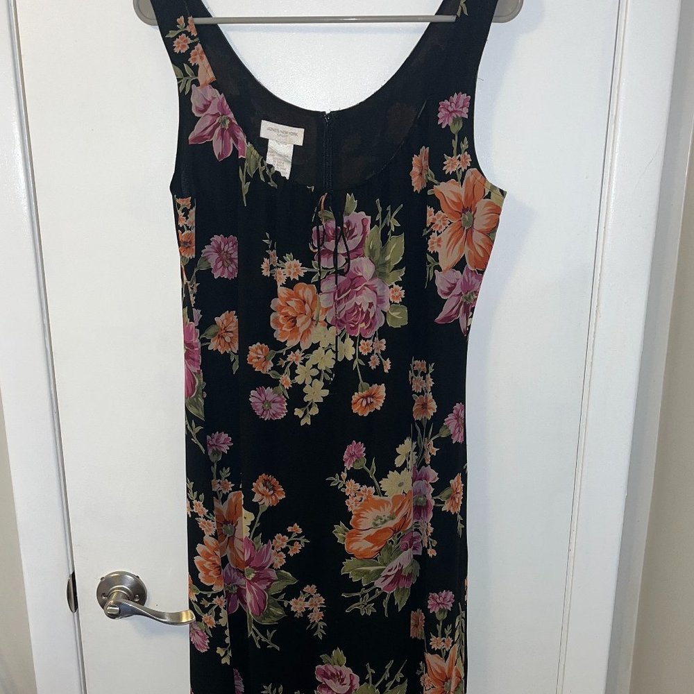 Vintage Black and Floral Midi Dress